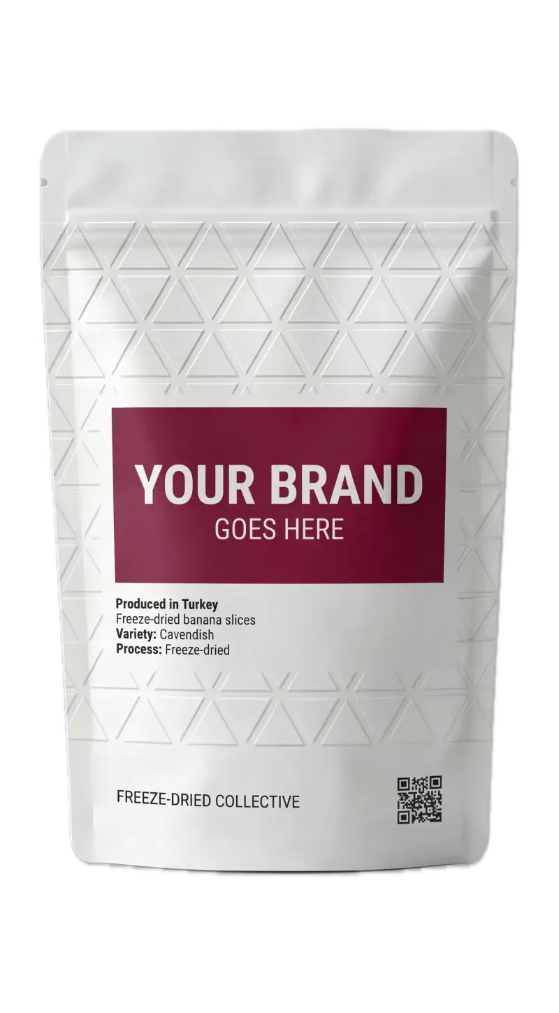 Freeze-dried strawberry product packaging showcasing 100% natural fruits